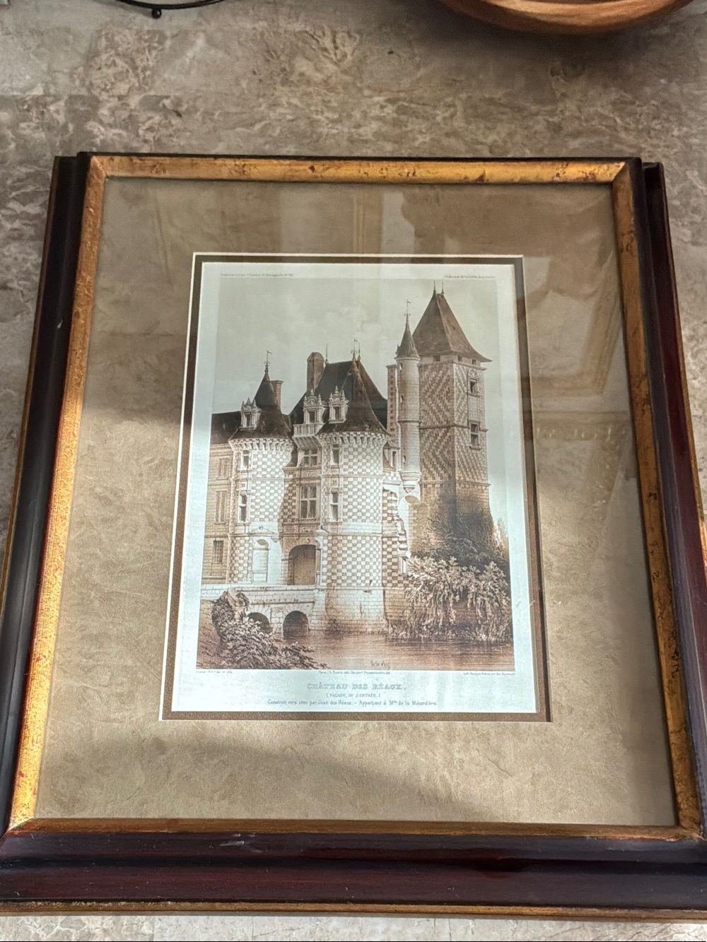 Vintage Framed Lithograph “Chateau de Reaux” France